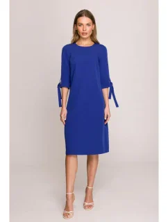 Šaty áčkového střihu s rukávy modré model 20966060 - STYLOVE