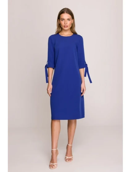 Šaty áčkového střihu s rukávy modré model 20966060 - STYLOVE Šaty áčkového střihu s rukávy modré model 20966060 - STYLOVE