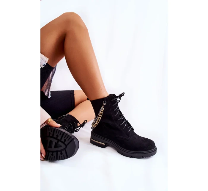Semišové teplé kozačky s řetízkem Černá Sorita