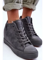 Dámské Kožené Tenisky Na Koturnu Big Star Šedé Dámské Kožené Tenisky Na Koturnu Big Star Šedé