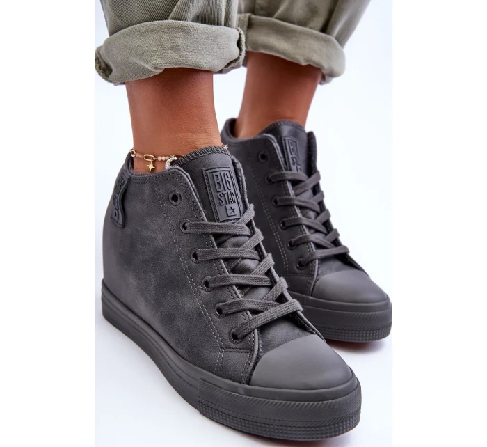 Dámské Kožené Tenisky Na Koturnu Big Star Šedé Dámské Kožené Tenisky Na Koturnu Big Star Šedé