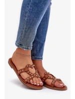 Dámské zdobené ploché pantofle – camel Adivrae