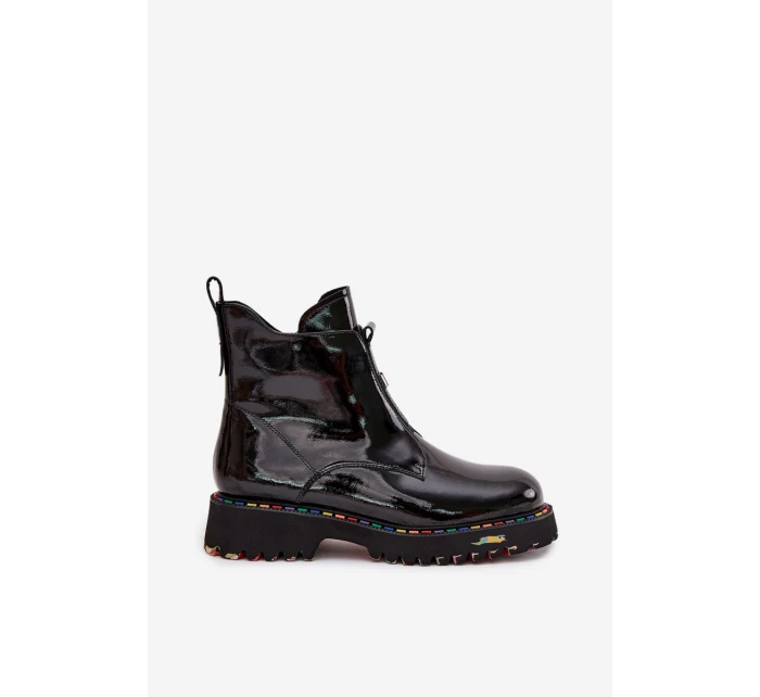 Dámské lakované boty Artiker – černé, zateplené, přírodní kůže