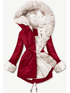 Tmavě červená bunda parka s kožešinovou odepínací podšívkou model 21472305 - J.STYLE