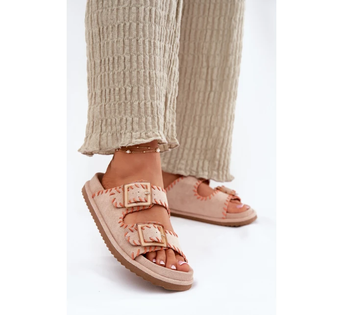 Dámské Pantofle S Přezkami A Ozdobným Béžové model 21696569 - Boto Dámské Pantofle S Přezkami A Ozdobným Béžové model 21696569 - Boto