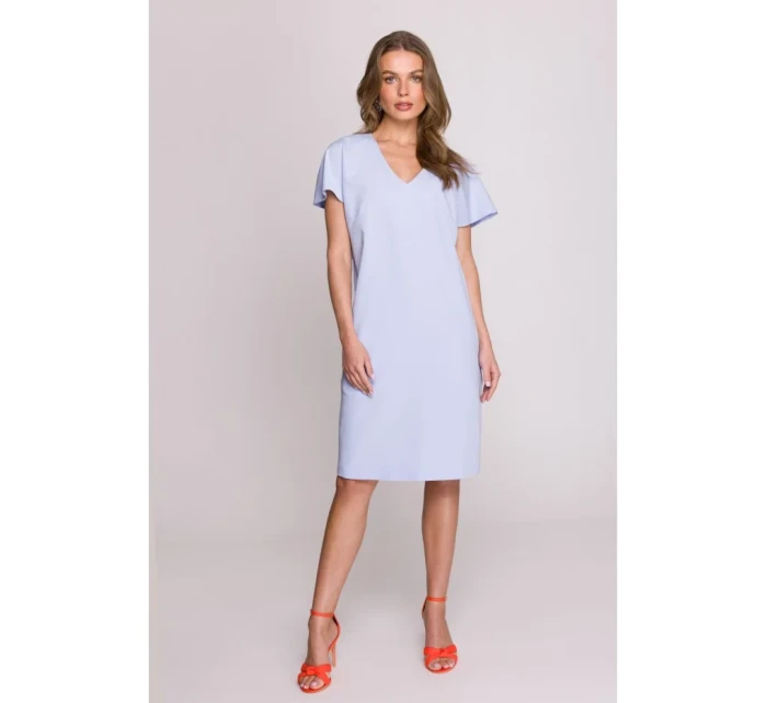 S392 Šaty uvolněného střihu s výstřihem do V - světle modré S392 Šaty uvolněného střihu s výstřihem do V - světle modré