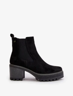 Dámské Zateplené Kotníkové Boty Na Podpatku Eko Semišové Černé Irissinae