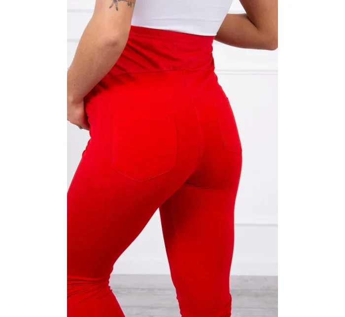 Dámské bavlněné těhotenské kalhoty 19975 červené - Kesi Dámské bavlněné těhotenské kalhoty 19975 červené - Kesi