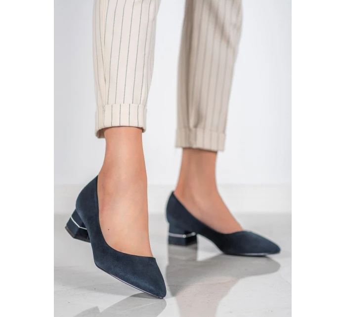 Výborné lodičky dámské tmavě modré na širokém podpatku Výborné lodičky dámské tmavě modré na širokém podpatku