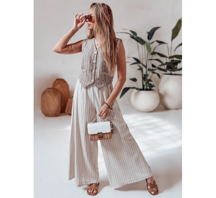 Dámské široké kalhoty s páskem beige model 21988976 - Dstreet Dámské široké kalhoty s páskem beige model 21988976 - Dstreet
