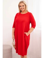 Dámská bavlněná sukýnka Plus Size s ohrnutým rukávem a kapsami červená Dámská bavlněná sukýnka Plus Size s ohrnutým rukávem a kapsami červená