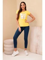 Dámské bavlněné tričko s potiskem CHIC žlutá Dámské bavlněné tričko s potiskem CHIC žlutá
