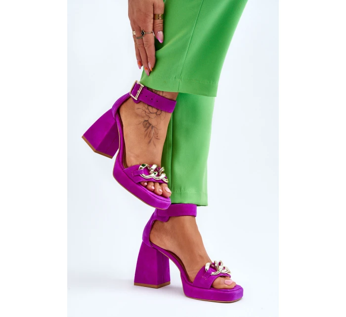 Dámské semišové sandály s podpatky Lewski boty Fuchsie model 21616068 - Boto