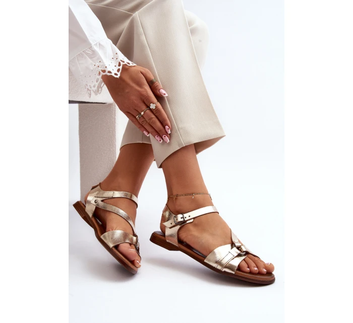 model 21647967 Dámské kožené sandály zlaté - Zazoo
