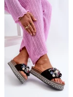 Dámské žabky na platformě s ozdobami model 21664409 černé - S.Barski