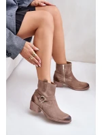 Semišové Zateplené Kotníkové Boty Na Podpatku Béžové model 21673755 - Zazoo