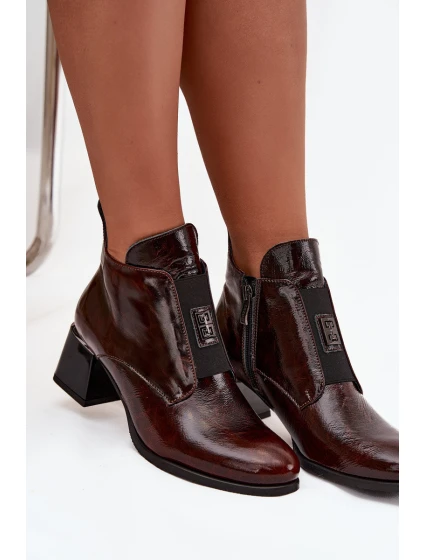 Kožené lakované kotníčkové boty  hnědá Zazoo model 21924394 - SWEET SHOES