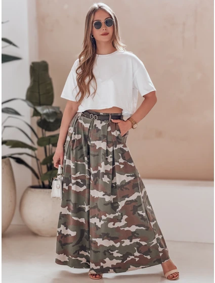 FLOWES tmavě zelená moro kalhotová sukně s páskem FashionStreet UY2561