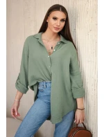 Bavlněná mušelínová košile oversize khaki