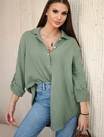 Bavlněná mušelínová košile oversize khaki