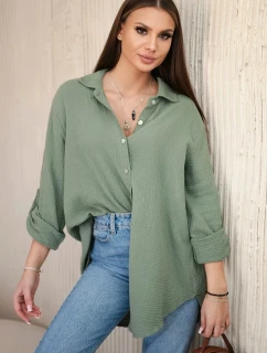 Bavlněná mušelínová košile oversize khaki