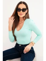 Dámská blůza s výstřihem do V a dlouhým rukávem mátová