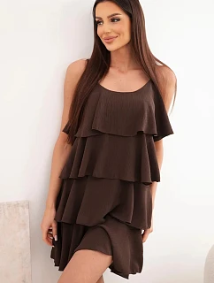 Dámské mini šaty na ramínkách s volány hnědá