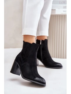 Zateplené dámské boty na podpatku eko semiš černé model 21674304 - Boto
