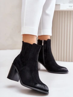 Zateplené dámské boty na podpatku eko semiš černé model 21674304 - Boto