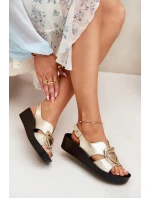 Kožené Dámské Sandály Na Klínu S.Barski KV51-031 Zlaté Kožené Dámské Sandály Na Klínu S.Barski KV51-031 Zlaté