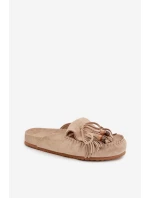 Dámské pantofle s třásněmi a korálky Béžové model 21919160 - Boto