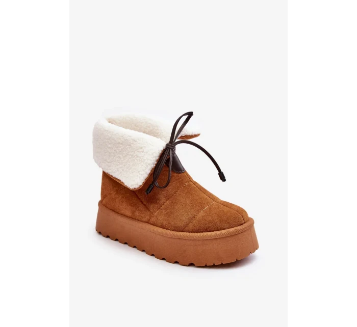 Platformové sněhule s ovčí kůží Camel Olimuka