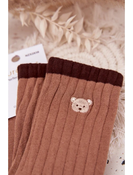 Dámské bavlněné ponožky s malým medvídkem – světle hnědé Dámské bavlněné ponožky s malým medvídkem – světle hnědé