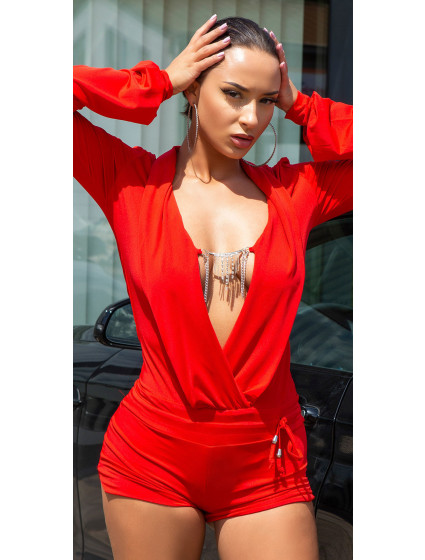 Sexy KouCla Plunding V-Neck Jumpsuit with necklace