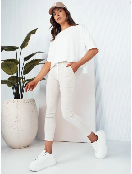 Dámské kalhoty MARINS s béžovými a bílými pruhy FashionStreet UY2081 Dámské kalhoty MARINS s béžovými a bílými pruhy FashionStreet UY2081