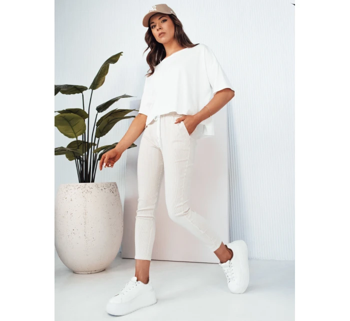 Dámské kalhoty MARINS s béžovými a bílými pruhy FashionStreet UY2081 Dámské kalhoty MARINS s béžovými a bílými pruhy FashionStreet UY2081