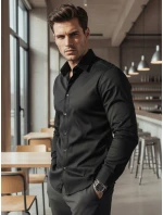 Pánská elegantní hladká černá košile SLIM FIT FashionStreet DX2599