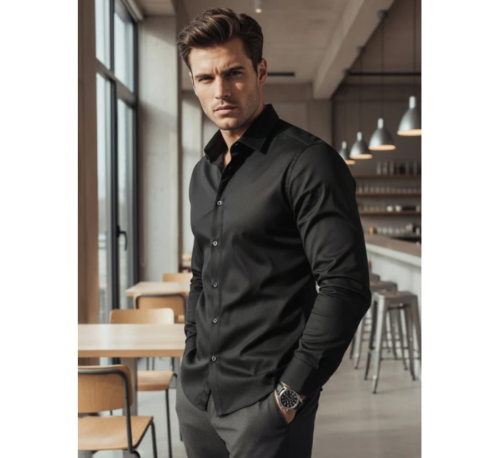 Pánská elegantní hladká černá košile SLIM FIT FashionStreet DX2599
