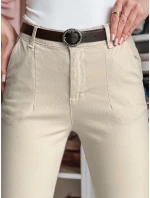 Dámské kalhoty slim fit s páskem TAIRONIK light beige FashionStreet UY2546