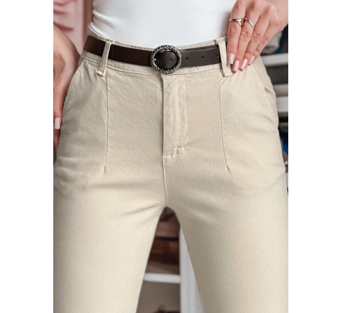 Dámské kalhoty slim fit s páskem TAIRONIK light beige FashionStreet UY2546