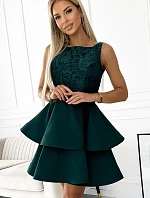 205-4 LAURA dvojité rozšířené šaty s krajkovým vrškem - BOTTLE GREEN