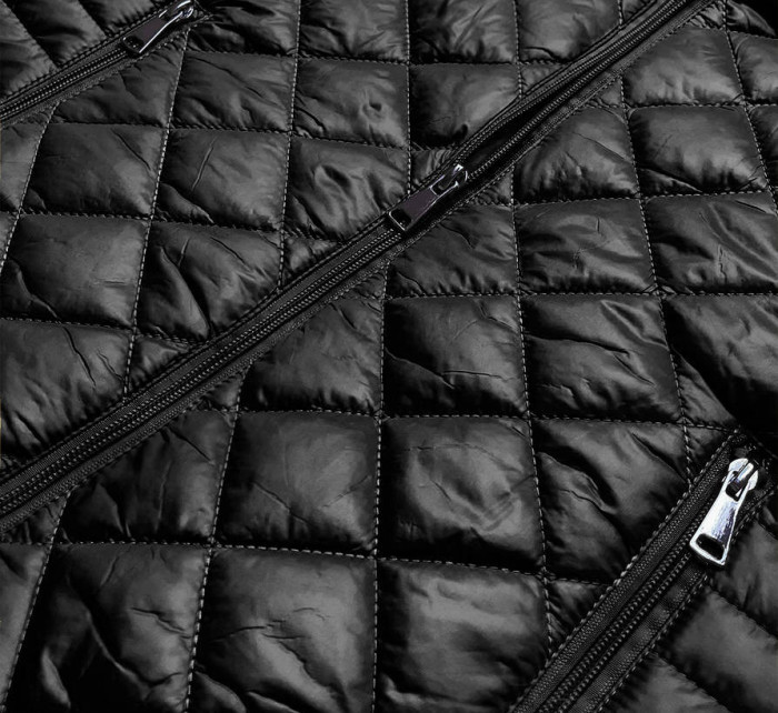 Černá prošívaná dámská bunda s kapucí (LY-01)