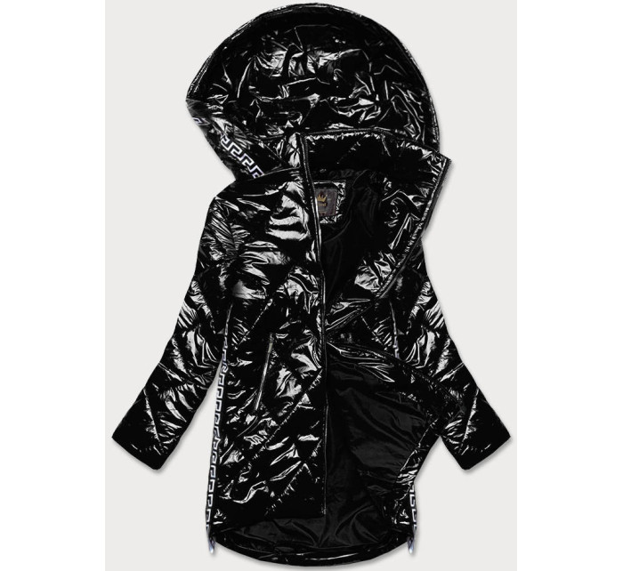 Lehká černá lesklá dámská bunda s lemovkami (LD7258BIG)