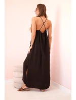 Dlouhé šaty bez ramínek hnědý