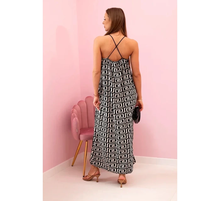 Dámské šaty na ramínka s geometrickým vzorem černý