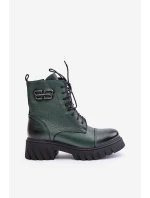 Zazoo 60486 Kožené Boty Pracovní Zateplené Tmavě Zelené