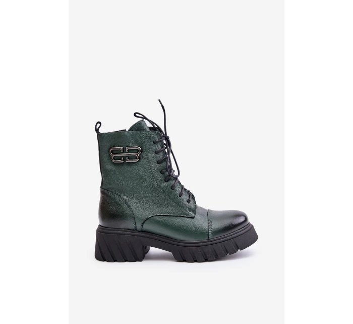 Zazoo 60486 Kožené Boty Pracovní Zateplené Tmavě Zelené