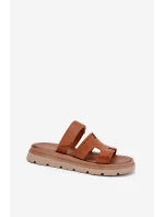 Dámské Pantofle Z Přírodní Kůže Na Platformě Hnědé model 21697400 - Zazoo