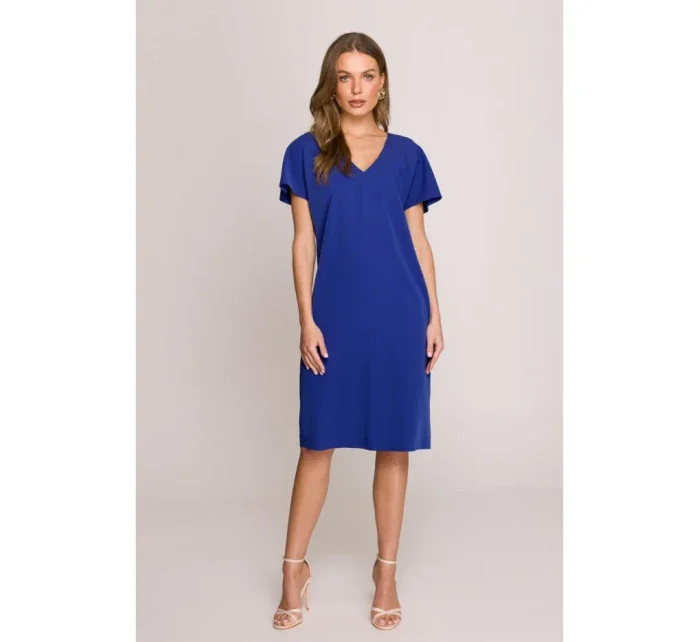 model 20966020 Šaty uvolněného střihu s výstřihem do V královská modř - STYLOVE model 20966020 Šaty uvolněného střihu s výstřihem do V královská modř - STYLOVE