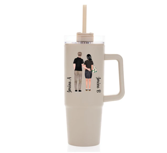 Personalizovaná termoska s průhledným víčkem s párem 